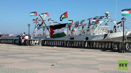 سفينة “عمر المختار” الليبية تلتحم بباقي سفن أسطول الصمود في نقطة الالتقاء (فيديو)