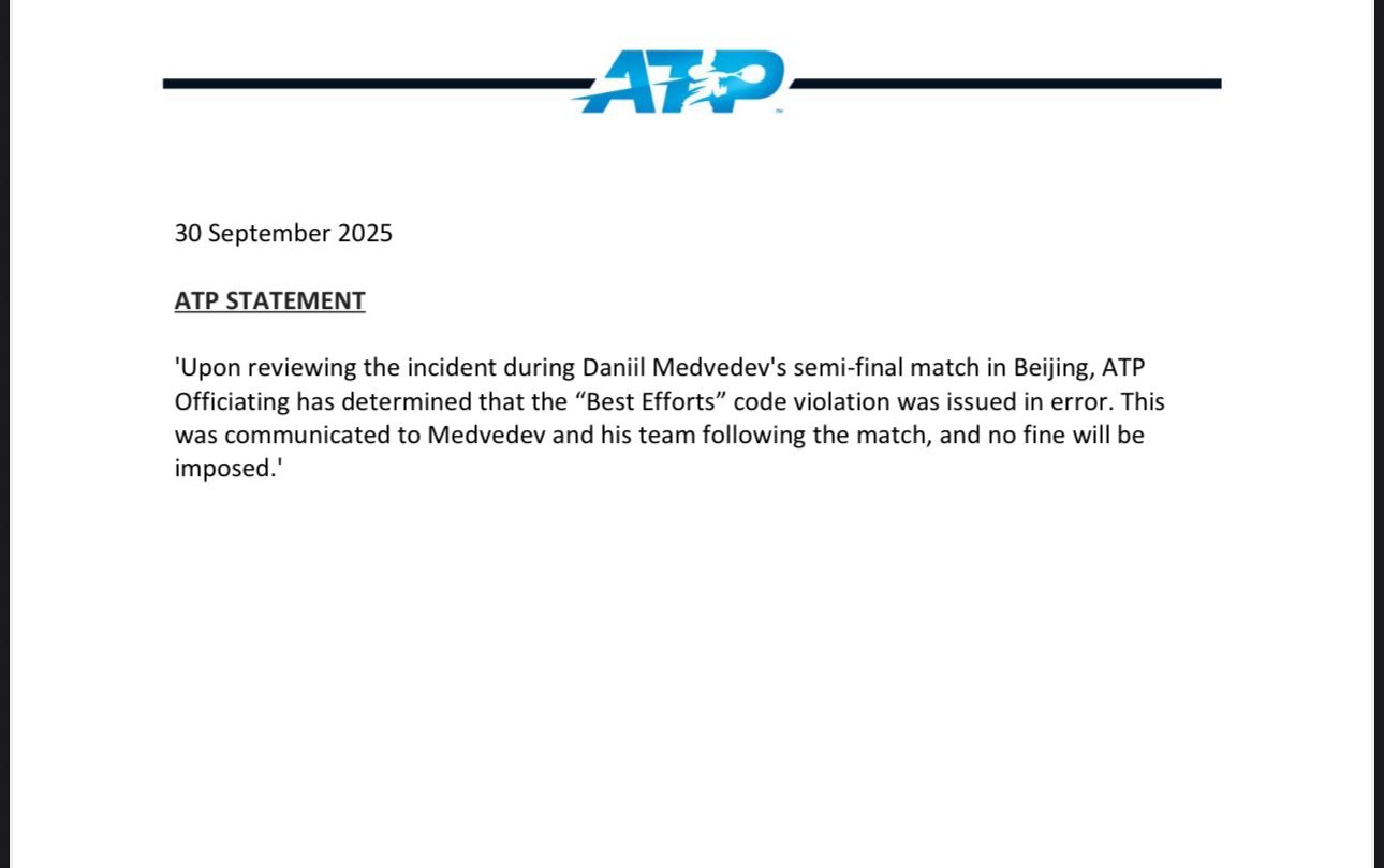 خلاف مع الحكم وانسحاب مثير.. رابطة اللاعبين المحترفين تعترف بخطأ التحكيم ضد ميدفيديف