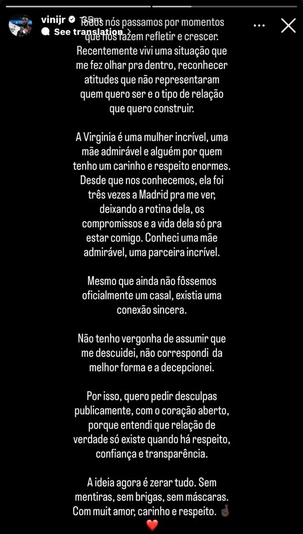 بعد أن خسر حبيبته.. فينيسيوس جونيور يلجأ إلى مواقع التواصل الاجتماعي معتذرا (صورة)
