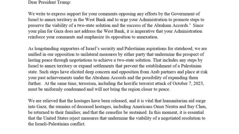 في رسالة لترامب.. الكتلة الديمقراطية بالشيوخ الأمريكي تدعم معارضة الرئيس لضم إسرائيل أجزاء من الضفة