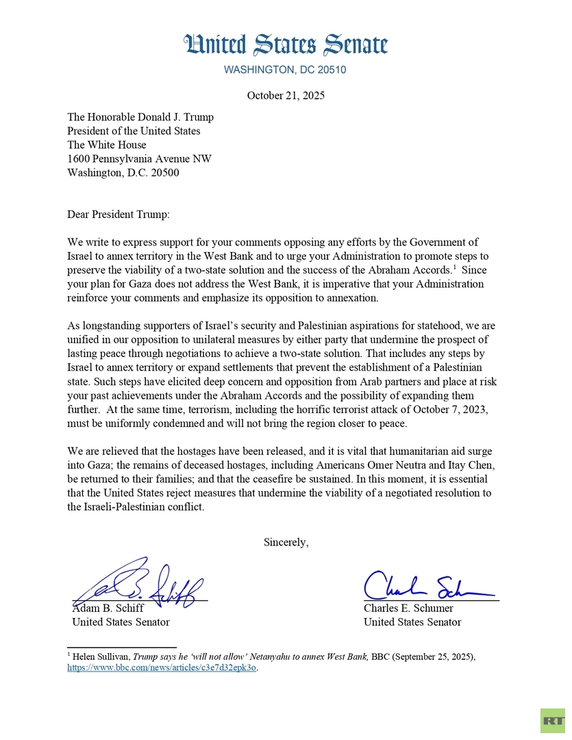 في رسالة لترامب.. الكتلة الديمقراطية بالشيوخ الأمريكي تدعم معارضة الرئيس لضم إسرائيل أجزاء من الضفة