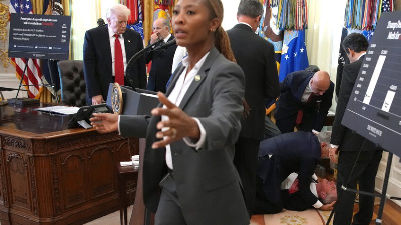 انهيار أحد ضيوف البيت الأبيض أمام ترامب والكاميرات (فيديو)