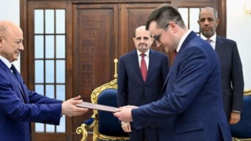 اليمن.. رئيس مجلس القيادة يتسلم أوراق اعتماد سفير روسيا