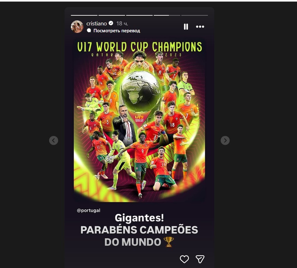 أول رد فعل من رونالدو على إنجاز منتخب البرتغال للناشئين