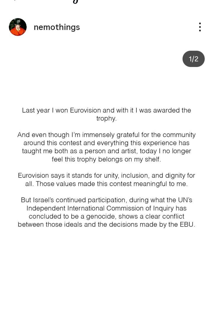 الفائز بمسابقة “يوروفيجن” يعيد الجائزة احتجاجا على استمرار مشاركة إسرائيل