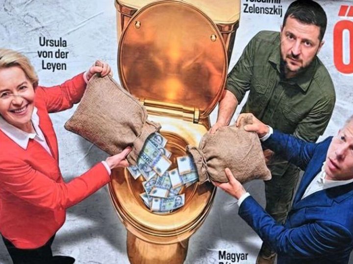 ملصقات في شوارع هنغاريا تسخر من “يد زيلينسكي الممدودة” دائما