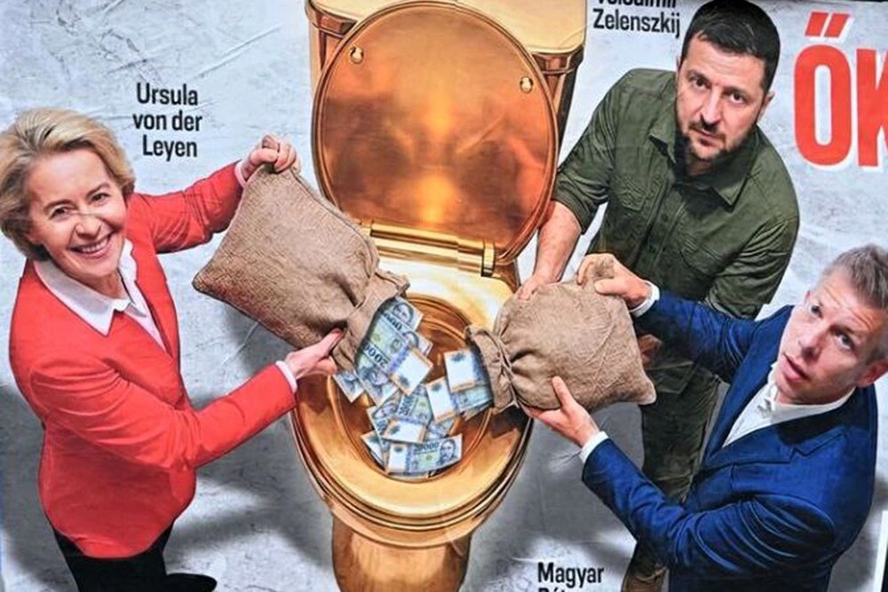 ملصقات في شوارع هنغاريا تسخر من “يد زيلينسكي الممدودة” دائما