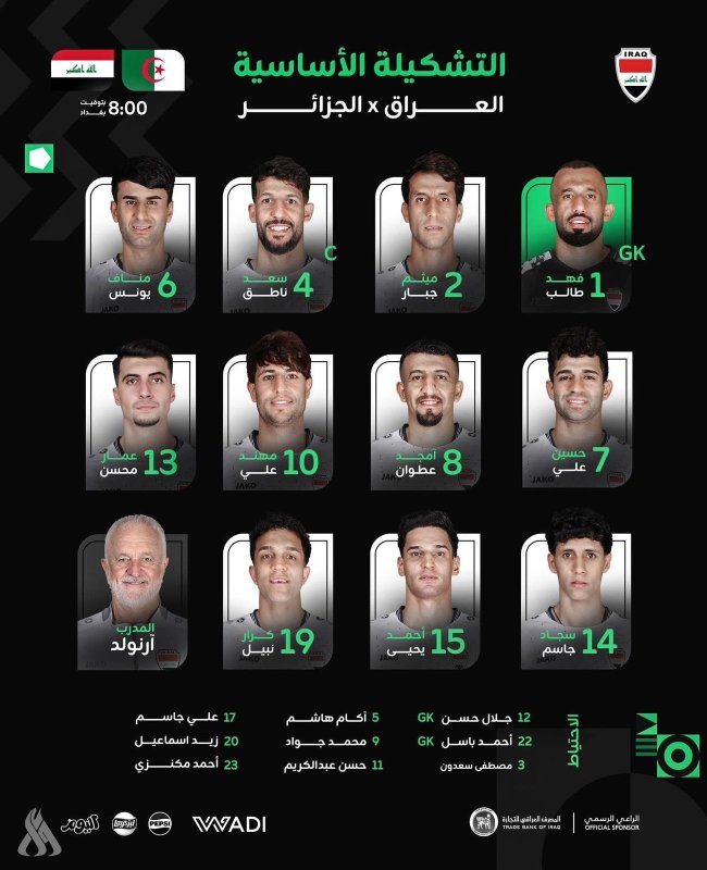 تشكيلة منتخبنا الوطني لمواجهة نظيره الجزائري في كأس العرب