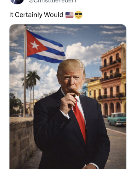 ترامب يوجه رسالة جديدة لكوبا بصورة أمام العلم الكوبي وهو يدخن السيجار (صورة)