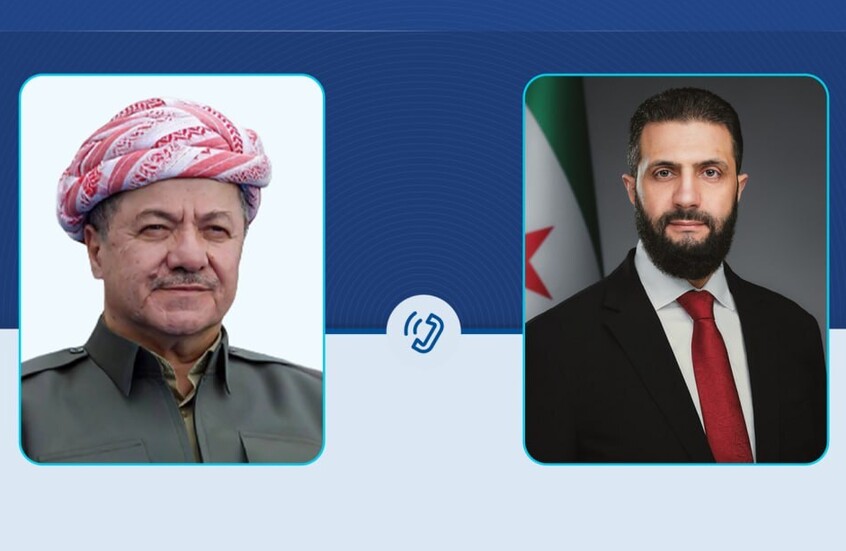 الشرع يؤكد لبارزاني على وحدة سوريا وسيادتها واستقرارها ويستعرض المستجدات