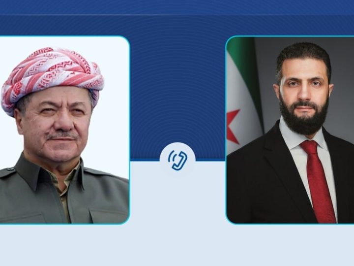 الشرع يؤكد لبارزاني على وحدة سوريا وسيادتها واستقرارها ويستعرض المستجدات