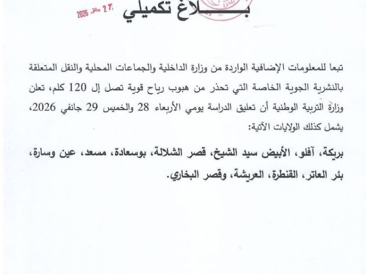 الجزائر.. تعليق الدراسة يومين في 52 ولاية جراء عاصفة عاتية