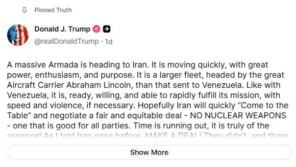 أسلوب جديد من تهديدات ترامب بالعمل العسكري ضد إيران (صورة)