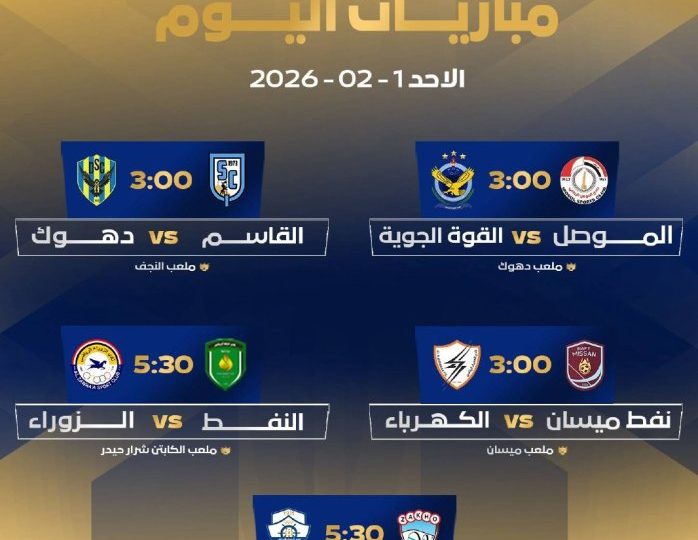 خمس مباريات في ختام الجولة الـ 16 من دوري نجوم العراق اليوم