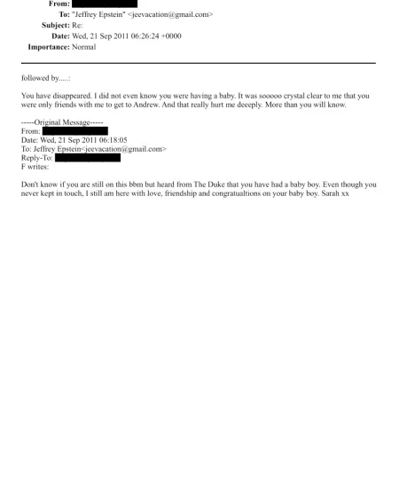 رسالة من الدوقة البريطانية السابقة سارة فيرغسون تفجر “قنبلة” عن المجرم الجنسي إبستين