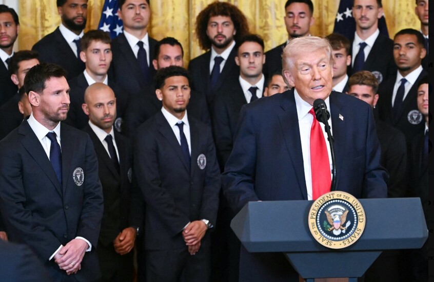 رد فعل ميسي عندما ذكر ترامب رونالدو في كلمة بالبيت الأبيض