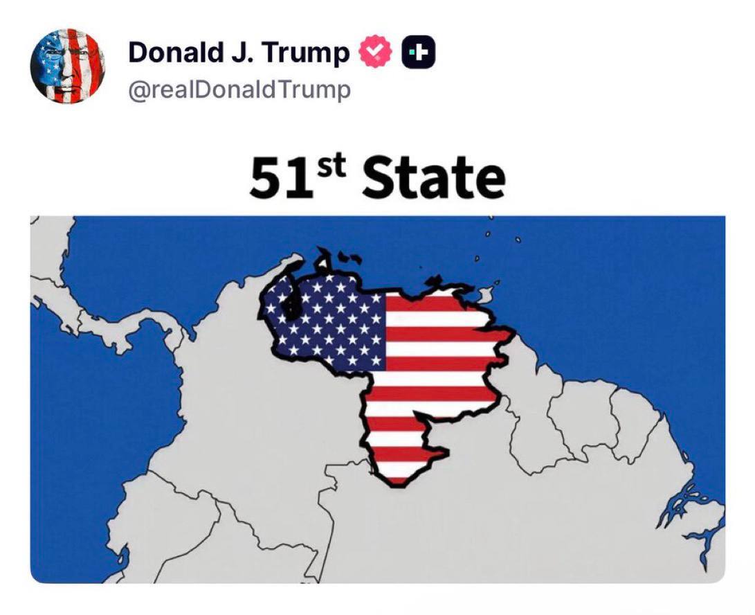 ترامب يطرح فكرة ضم فنزويلا كولاية 51 (صورة)