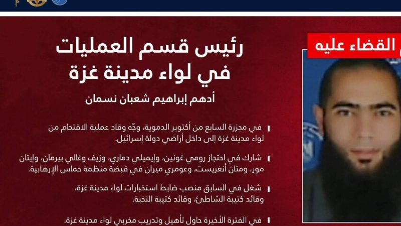 الجيش الإسرائيلي يعلن اغتيال رئيس قسم عمليات “حماس” في غزة