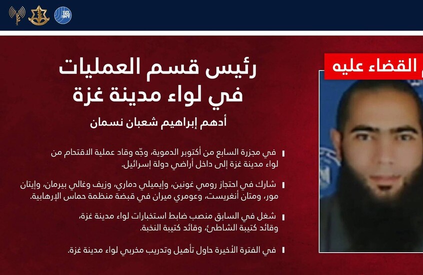 الجيش الإسرائيلي يعلن اغتيال رئيس قسم عمليات “حماس” في غزة